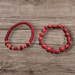 🩷3 for $15: Set of 2 Stretchy Bead Bracelets, Red & Gold, NWOT